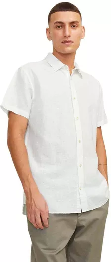 Jack & Jones Μακρυμάνικo Λινό Πουκάμισο σε Κανονική Γραμμή Λευκό