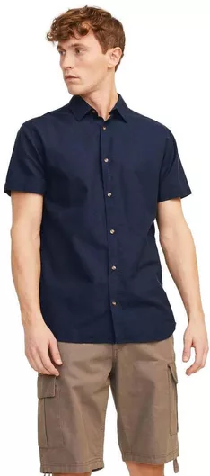 Jack & Jones Μακρυμάνικo Λινό Πουκάμισο σε Κανονική Γραμμή μπλε