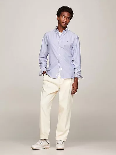 Tommy Hilfiger Μακρυμάνικo Βαμβακερό Πουκάμισο σε Κανονική Γραμμή μπλε