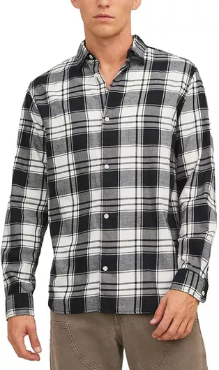 Jack & Jones Μακρυμάνικo Βαμβακερό Πουκάμισο σε Κανονική Γραμμή Καρό Μαύρο