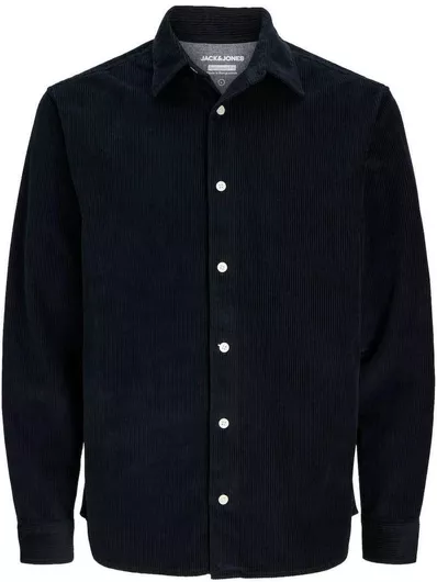 Jack & Jones Overshirt Μακρυμάνικo Κοτλέ Πουκάμισο σε Φαρδιά Γραμμή Μαύρο
