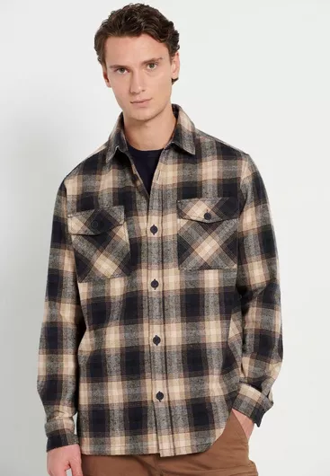 Funky Buddha Overshirt Μακρυμάνικo Φανελένιο Πουκάμισο σε Κανονική Γραμμή Καρό Καρό