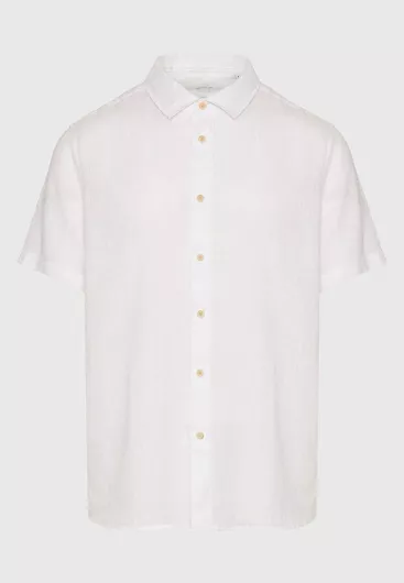 Funky Buddha Κοντομάνικο Λινό Πουκάμισο σε Κανονική Γραμμή Λευκό