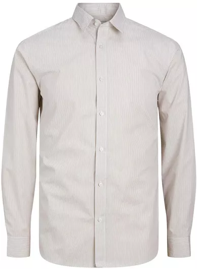 Jack & Jones Μακρυμάνικo Πουκάμισο σε Στενή Γραμμή Ριγέ Beige