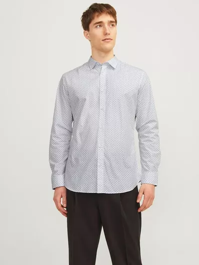 Jack & Jones Μακρυμάνικo Πουκάμισο σε Στενή Γραμμή Πουά WHITE / DITSY