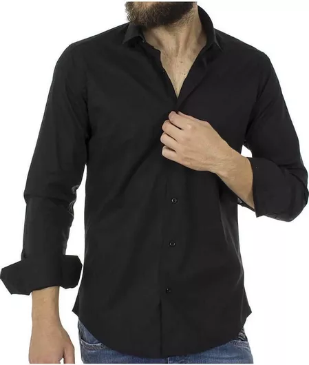 Endeson Fashion Μακρυμάνικo Πουκάμισο σε Στενή Γραμμή Μαύρο