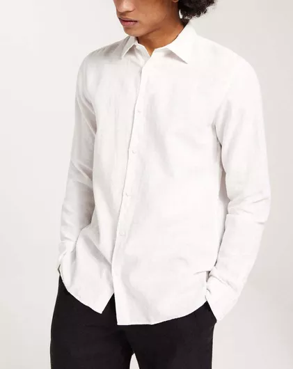 Jack & Jones Μακρυμάνικo Λινό Πουκάμισο σε Στενή Γραμμή Bright White
