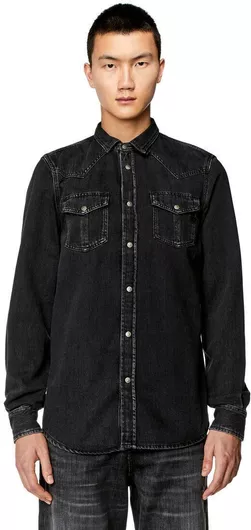 Diesel Μακρυμάνικo Τζιν Πουκάμισο σε Στενή Γραμμή Μαύρο