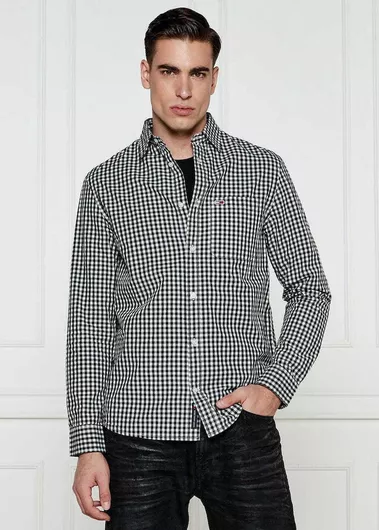 Tommy Hilfiger Μακρυμάνικo Τζιν Πουκάμισο Καρό Μαύρο