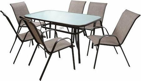 Σετ Τραπεζαρίας Εξωτερικού Χώρου HomeMarkt HM5119.02 Μεταλλικό 150x90cm 7τμχ Καφέ
