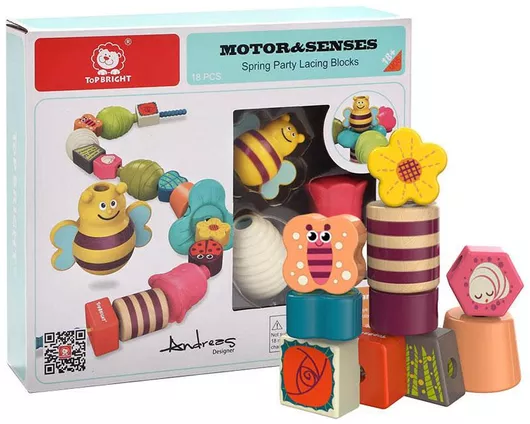 Τουβλάκια Top Bright Spring Party Lacing Blocks για 18+ Μηνών Σετ 16τμχ