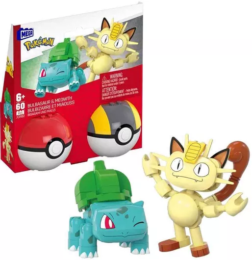 Τουβλάκια Mattel Mega Construx Pokémon Pokeball Bulbasaur & Meowth για 6+ Ετών Σετ 60τμχ