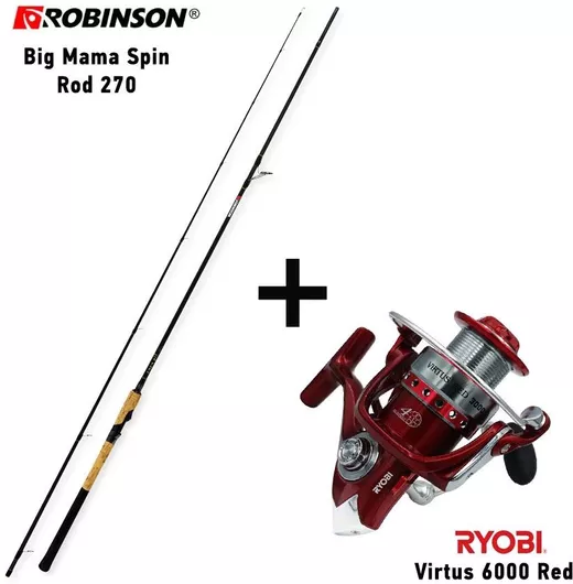Καλάμι Ψαρέματος Robinson Big Mama Spin Rod 270 Shore Jigging με Μηχανισμό Ryobi Virtus 6000 190gr 2.70m Κόκκινο