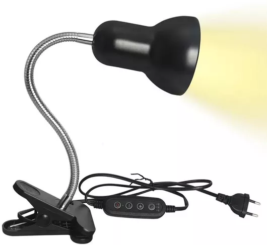 Φωτιστικό για Ενυδρείο Ερπετών Χωνί με Λάμπα Ζέστης UVA+UVB 3 με Δαγκάνα Χρονοδιακόπτη & Ρυθμιζόμενο Διακόπτη 50W