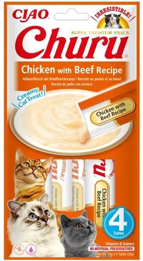 Snack Γάτας Inaba Churu Cat με Κοτόπουλο & Βοδινό 4x14gr