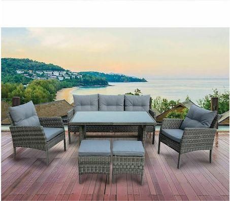 Σετ Τραπεζαρίας Εξωτερικού Χώρου Woodwell California Rattan με Μαξιλάρια 6τμχ Γκρι