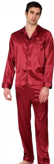 Lydia Creations Χειμερινή Ανδρική Πιτζάμα Σατεν Μπορντό