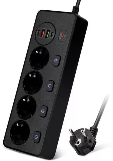 Tu-xin Πολύπριζο Ασφαλείας 4 Θέσεων με 2 USB-A, USB-C και Καλώδιο 2m