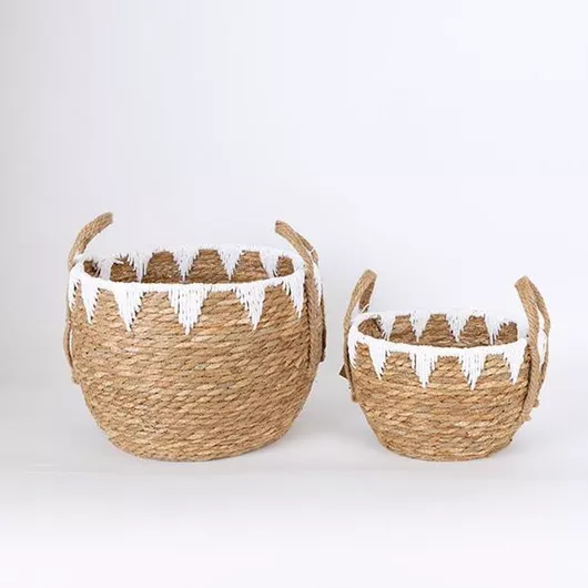 Σετ Διακοσμητικά Καλάθια Ψάθινα Καφέ 2τμχ