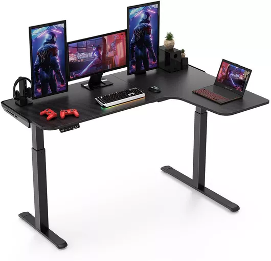 Γραφείο Ηλεκτρικό Gaming Ξύλινο Μαύρο με Μεταλλικά Πόδια & Ρυθμιζόμενο Ύψος 150x