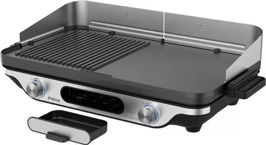 Ηλεκτρική Ψησταριά Primo PRBQ-40498 Επιτραπέζια Λείας & Αυλακωτής Πλάκας 2400W Ανοξείδωτη με Ρυθμιζόμενο Θερμοστάστη 52.2x30.4cm