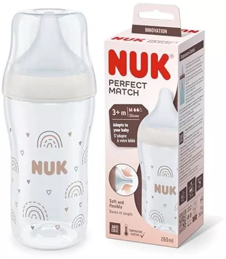 Μπιμπερό Nuk Πλαστικό Perfect Κατά των Κολικών με Θηλή Σιλικόνης για 3+ Μηνών Πολύχρωμο 260ml 10.216.015