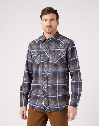 Wrangler Delicioso Μακρυμάνικo Βαμβακερό Πουκάμισο σε Κανονική Γραμμή Καρό Καφέ