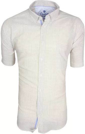 CASTELLI75446 Υπερμέγεθος(Μεγάλα Μεγέθη) Πουκάμισο Κοντομάνικο Μπέζ Ριγέ