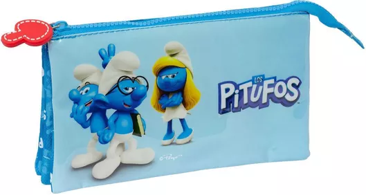 Τριπλή Κασετίνα Los Pitufos Μπλε 22 X 12 X 3 Cm
