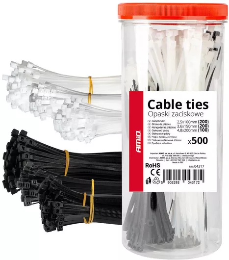 Δεματικα Δετικα Καλωδιων Tie Wrap Ταιραπ 2.5x100mm 3.6x150mm 4.8x200mm Μαυρο Λευκο Χρωμα Σετ Αμιο Σετ 500 Τεμ.