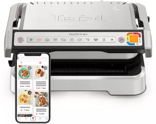 Ηλεκτρική Ψησταριά Tefal Optigrill 4-in-1 Επιτραπέζια Αυλακωτής Πλάκας 2100W Ανοξείδωτη με Καπάκι & Ρυθμιζόμενο Θερμοστάστη