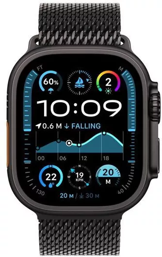 Apple Watch Ultra 2 2024 Titanium 49mm Αδιάβροχο με eSIM & Παλμογράφο Black με Black Titanium Milanese Loop - Small