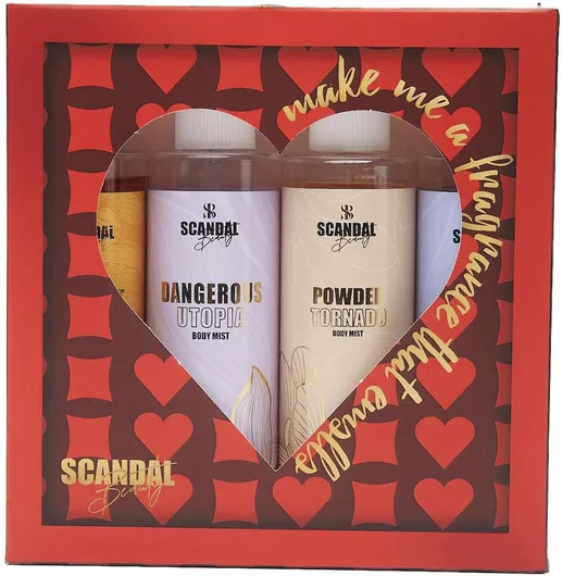 Scandal Beauty Promo Valentine Mists Body Mist Coconut Waterfall 200ml & Body Mist Powder Tornado 200ml & Body Mist Dangerous Utopia 200ml & Body Mist Sweet Heaven 200ml