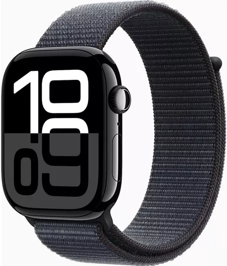 Apple Watch Series 10 Cellular Aluminium 46mm Αδιάβροχο με eSIM & Παλμογράφο Sport Loop Jet Black/Ink