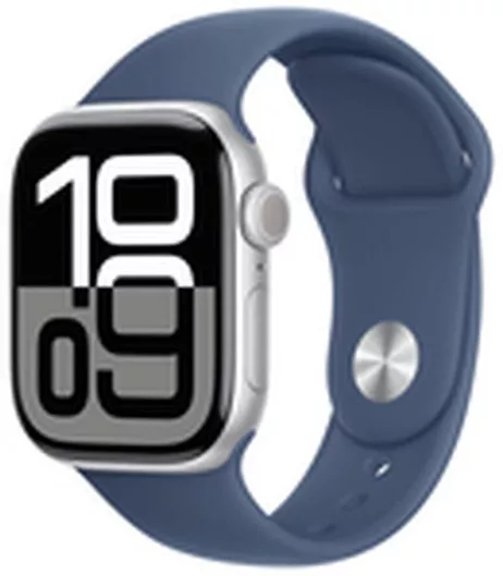 Apple Watch Series 10 Cellular Aluminium 42mm Αδιάβροχο με eSIM & Παλμογράφο Silver Aluminium Denim Sport Band M/L