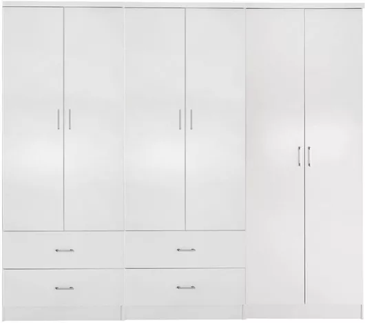 Ντουλάπα Ρούχων Εξάφυλλη Reina Zebrano 240x43x181cm Λευκό