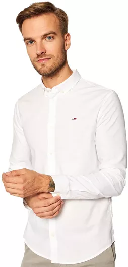 Tommy Hilfiger Ανδρικό Πουκάμισο Μακρυμάνικo Τζιν με Στενή Γραμμή White