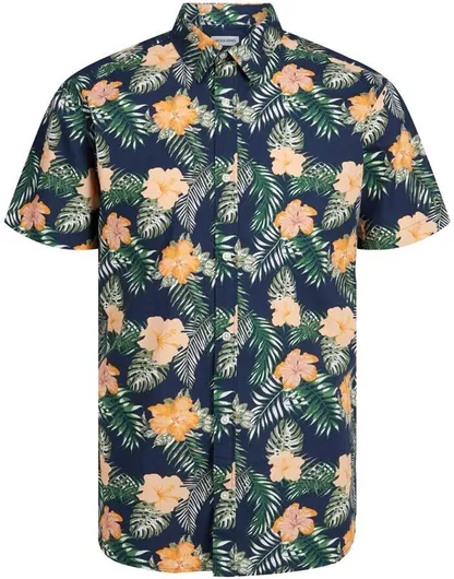 Jack & Jones Κοντομάνικο Βαμβακερό Πουκάμισο σε Κανονική Γραμμή Floral Navy Blazer