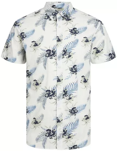 Jack & Jones Κοντομάνικο Βαμβακερό Πουκάμισο σε Κανονική Γραμμή Floral Cloud Dancer