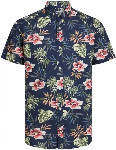Jack & Jones Κοντομάνικο Βαμβακερό Πουκάμισο σε Κανονική Γραμμή Floral Dark Navy