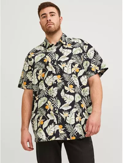 Jack & Jones Κοντομάνικο Βαμβακερό Πουκάμισο σε Κανονική Γραμμή Floral Μαύρο