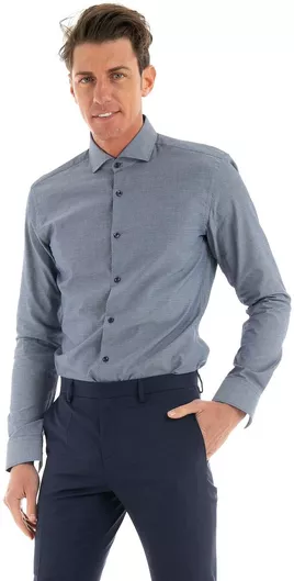 Hugo Boss Kason Μακρυμάνικo Βαμβακερό Πουκάμισο σε Κανονική Γραμμή Μπλε