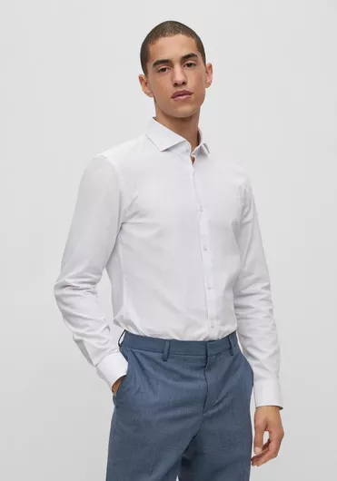Hugo Boss Kason Μακρυμάνικo Βαμβακερό Πουκάμισο σε Στενή Γραμμή Λευκό