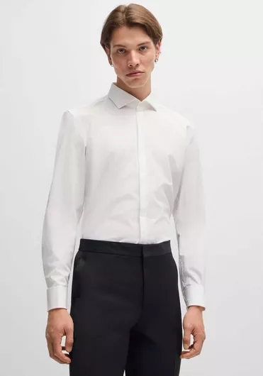 Hugo Boss Μακρυμάνικo Πουκάμισο σε Στενή Γραμμή Λευκό