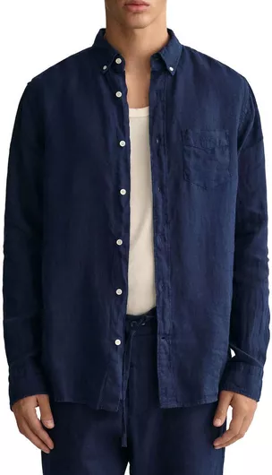 Gant Μακρυμάνικo Λινό Πουκάμισο σε Κανονική Γραμμή Marine