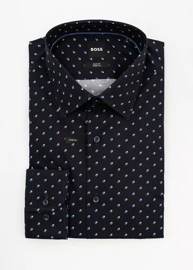 Hugo Boss Hank Μακρυμάνικo Πουκάμισο σε Στενή Γραμμή Πουά navy