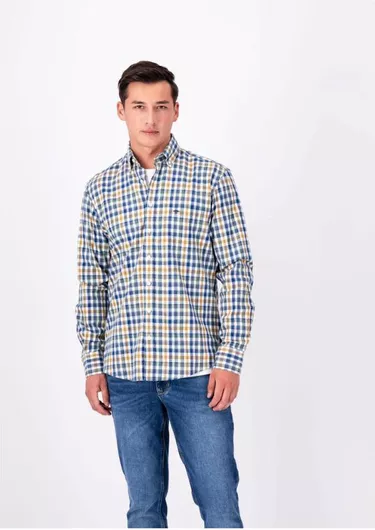 Fynch Hatton Overshirt Μακρυμάνικo Βαμβακερό Πουκάμισο σε Κανονική Γραμμή Καρό Καφέ