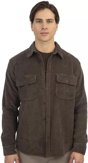 Rebase Overshirt Μακρυμάνικo Κοτλέ Πουκάμισο Γκρι