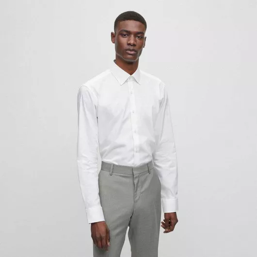Hugo Boss Μακρυμάνικo Βαμβακερό Πουκάμισο σε Κανονική Γραμμή Λευκό