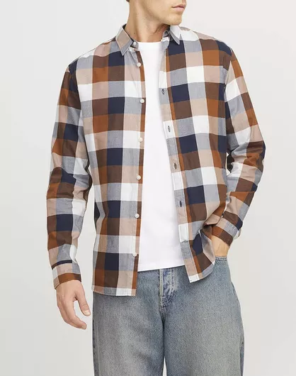 Jack & Jones Μακρυμάνικo Βαμβακερό Πουκάμισο σε Κανονική Γραμμή Καρό Navy Blazer Multi